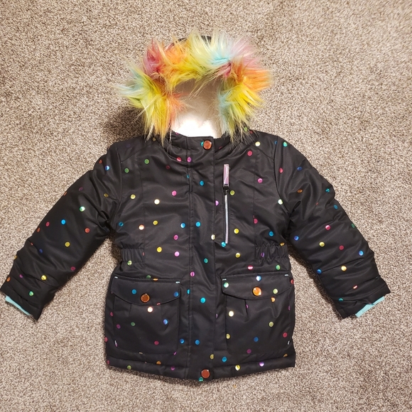 Cat & Jack Other - Brand new!! NWT Cat & Jack black & polka dot rainbow faux fur winter coat sz 5t